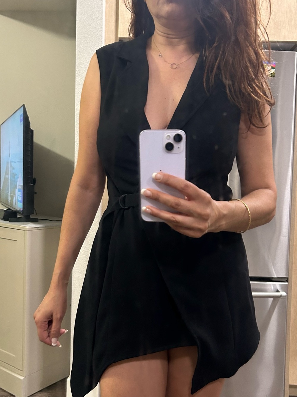 Vince Camuto Black Sleeveless Asymmetrical Wrap Mini Dress